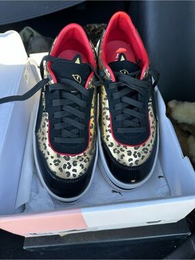Puma Leopard Metallic Accent Sneakers with Red Lining